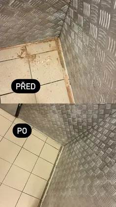 Před a po: roh podlahy u kovového obkladu
